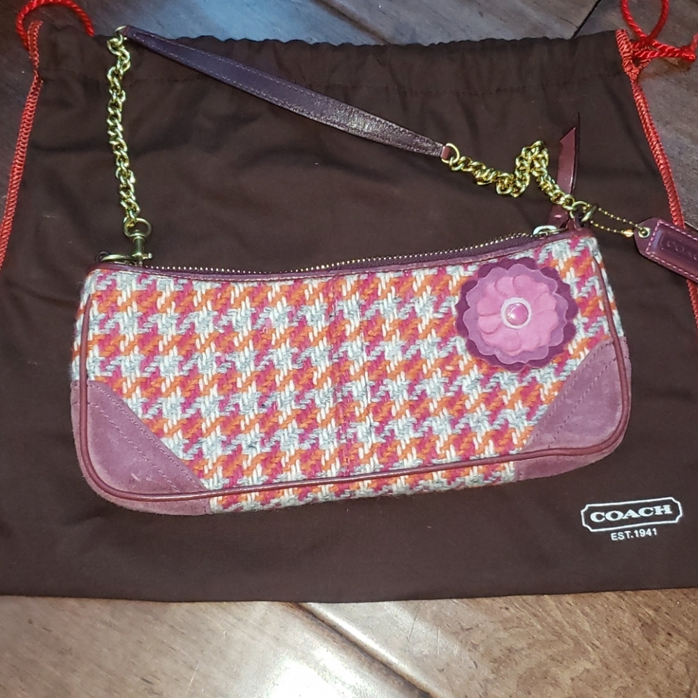 Coach clutch tweed and suede